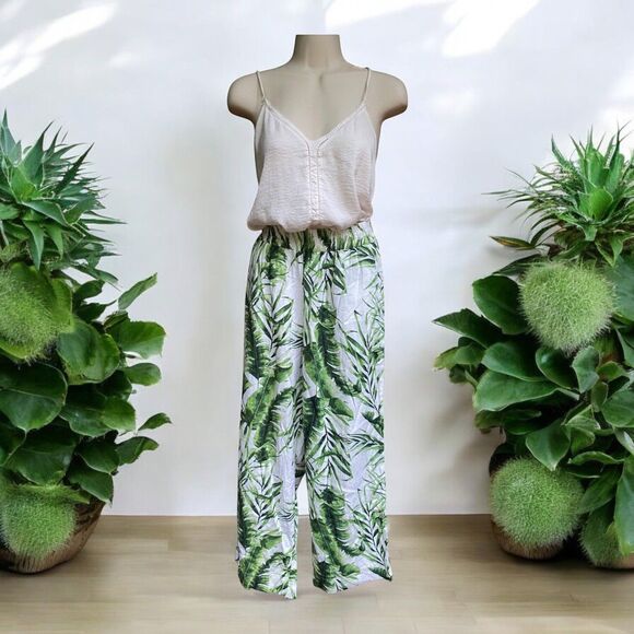 Panama Jack Linen Blend Pants Women’s Size S Wide Leg Tropical Pockets Green - Picture 2 of 10